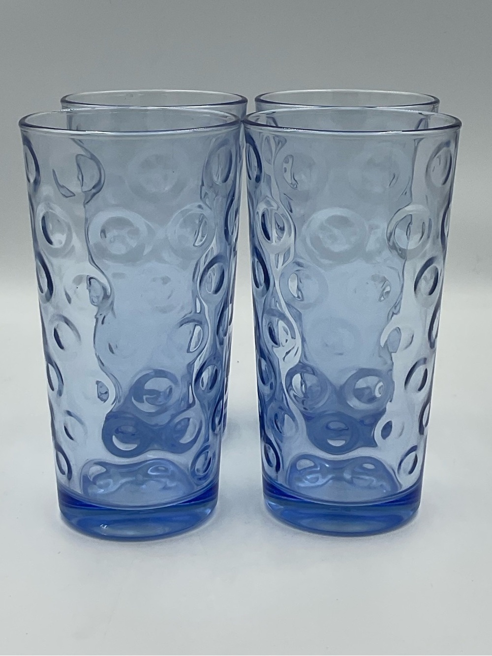 Vintage Pasabahce Polka Dot Optic Circle Blue 12oz Tumblers- Set of 4
